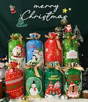 PQCLXUYA 48 Pcs Christmas Treat Bags With Drawstring, Candy and Cookie Goodie Bags, Xmas Plastic Bags With Ribbon for Party Supplies