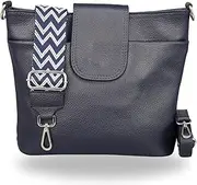 [Brise Art] Brise Women's Genuine Leather Ellie Shoulder Bag Handmade Crossbody Bag with Leather Strap + Optional Widths Patterned Straps 7 Compartments Waterproof Stylish Shoulder Bag Made in Italy, Navy-2