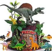GLAHORSE 26 PCS Luminous Dinosaur Cake Toppers With Dinosaur Eggs Leaves Trees Cake Decorations For Birthday Party ,Dinosaur Themed Party, Wild Animals Party,Kids Party Cake Decorations (Dinosaur-D)