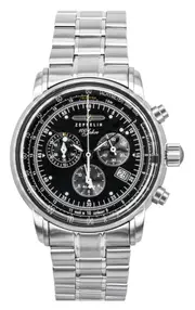Zeppelin 100 Jahre Chronograph Tachymeter Alarm Quartz 6 Jewels Z7680MB2 Mens Watch Stainless Steel Black Dial