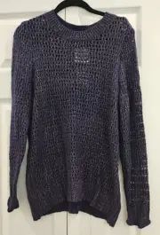 NWT! Knit Sweater Narciso Rodriguez Design Nation Navy Gunmetal Open Knit Size L