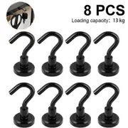 Szyy 8pcs Magnetic Hooks Heavy Duty, Strong Magnet with Hook for Fridge, Super Neodymium for Hanging, Magnetic Hanger-Black