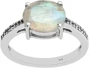 [MOONEYE] 925 Sterling Silver Moonstone with White Topaz Solitaire Accents Wedding Ring