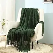 [CREVENT] Knitted Decorative Throw Blanket for Couch Sofa Chair Bed，Soft Warm Cozy Light Weight for Spring Summer (127x152cm Forest Green)