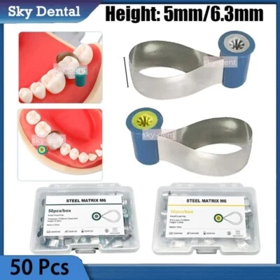 50x Dental Matrix Bands Steel Double-Side Contoured Anatomically Shaped Matrices