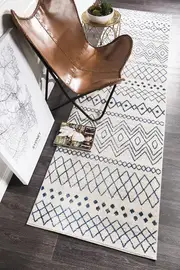 Rug Culture Bone Ivory & Blue Scandi Durable Runner Rug