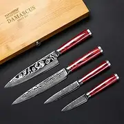 KLEVA 67 Layer Damascus Steel Knife - Set of 4 - with Case, Ripple Effect, Mahogany Handles. Premium Kitchen Knife Set in Wooden Gift Box | Perfect for Home & Professional Use
