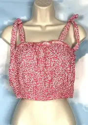 KIWI & PUNCH Miami Size L CORAL+WHITE Smocked CROPPED RAYON TOP $50-