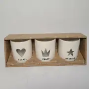 Rae Dunn Set Of 3 Votive Candle Holders "Sparkle Glow Shine" ceramic new