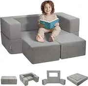 VEVOR Kids Couch - 4Pcs Modular Play Couch, Toddler Sofa Bed, Chair Seat Playroom Furniture, Sectional With Removable Cover for Girls & Boys, Grey