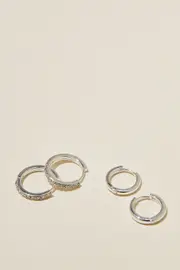 [Rubi] Rubi - 2Pk Mid Earring - Silver plated fine diamante OS SILVER PLATED FINE DIAMANTE
