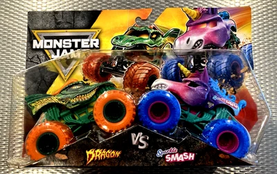 MONSTER JAM RARE 2025 Dragon V's Sparkle Smash Monster Jam 1:64 Two Pack NEW