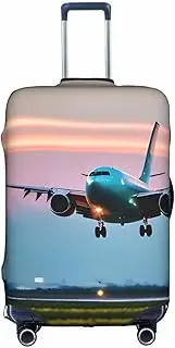 [pvinnk] Airplane in The Evening Lights Print Protective Luggage Cover Elastic Washable Suitcase Travel Gear Protector, White, Large