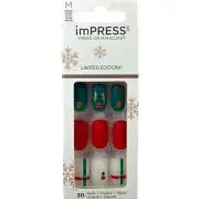 NEW Kiss Nails Impress Press On Manicure Medium Matte Green Red Antler Christmas