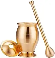 Simple and Solid Brass Mortar and Pestle， Mortar Jar Copper Cup Manual Grinder Spice Grinding Container