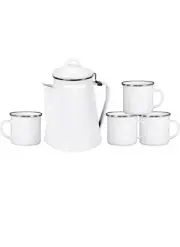 Stansport Enamel Percolator Coffee Pot & 4 Mug Set - White
