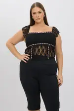 Black Lace Top Singlet Squared Neck