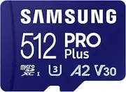 SAMSUNG PRO Plus 512GB microSD Memory Card + Adapter, Up to 180 MB/s, Full HD & 4K UHD, UHS-I, C10, U3, V30, A2 for Android Phones, Tablets, GoPRO, DJI Drone