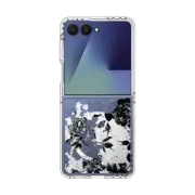 Galaxy Z Flip7 Clear Magnetic Case Black and White Roses Flowers Pattern in Crackling Paint on Transparent Background
