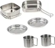GAROZATION Outdoor Cookingware 1 Set Stainless Steel Camping Cookware Multi-Functional Pot Pan and Cups Easy to Clean for Camping Hiking