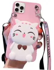 Wallet Case for Case Cute iPhone Case with Strap iPhone 14 Pro Max Cat White