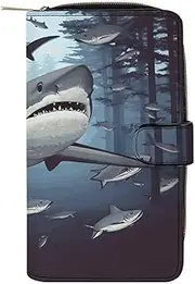 [RTSEBVN] Leather Wallet Multifunction Long Wallet Fashion Funny Sharks Design Printing Leather Purse with For Women And Men, style, 19.7x11x3.5cm, Leather Wallet