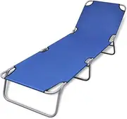 Blue Folding Sun Lounger for Outside Beach, Sunbathing, Patio, Pool, Lawn, Deck, Powder-Coated Steel