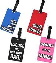 [Vekwise] 4 Pcs Funny Luggage Tags PVC Suitcase Tags Colorful Secure Luggage Labels Travel ID Bag Labels Tags Business Card Holder with Name ID Card for Travel Bags Suitcases