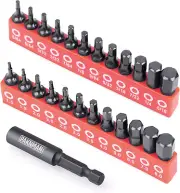 25-Piece Hex Head Allen Wrench Drill Bit Set, 1/4”Magnetic Extension, Metric and