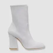 $650 Stuart Weitzman Women's White Curveblock 100 Bootie Boot Shoes Size 7