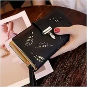 [SKUZA] Wallet,Card Bag,Women Wallet PU Leather Purse Female Long Wallet Gold Hollow Leaves Pouch Handbag for Women Coin Purse Card Holders Clutch (Brown) (Color : Black)