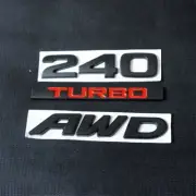 1 Set 240 TURBO AWD Matte Black Red Metal Sticker Badge Decal Emblem Sports Type (for: Peugeot)