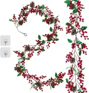 2 PCS Garland Christmas 12.8FT Artificial Garland with Pine Cone Holly Leaves Garland for Christmas Door Wreath Holiday Party Indoor Outdoor