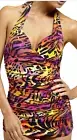 NATORI KOKO ANIMAL PRINT PUSH UP PLUNGE ONE PIECE RUCHED HALTER SWIMSUIT 8 B/C