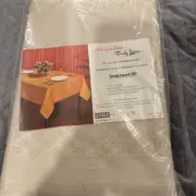 VTG Florentine Reevon Rayon Dacron Polyester Beige Tablecloth 52”x70”