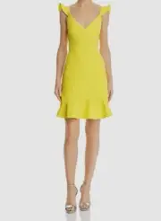 $175 Aidan Mattox Women's Yellow Crepe Cocktail Dress Size 2