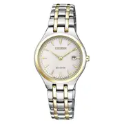 Citizen White Dial Gold Stainless Steel Women's Watch (EW2484-82B)