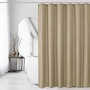 [Bingobang] Shower Curtains Set for Bathroom with 12 Hooks, Mould Mildew Proof Resistant, Waffle Fabric Bath Bathtub Curtain Washable for Wet Room (Beige, 71 x 71 Inch)