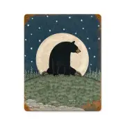BEAR FULL MOON PINE TREES STARS 14" HEAVY DUTY USA MADE METAL HOME DECOR SIGN