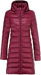 [Jegsnoe] Women Down Coat Long Lightweight Down Jacket Women's overcoat Hat Detachable