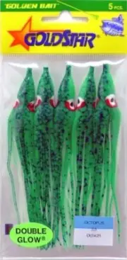 Silver Horde 10808142 Squid (Octopus 3.5) (4¼”) 5/pkg. Glow/Green Spatter,