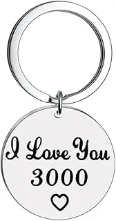 I Love You 3000 Keychain Wife Husband Christmas Gifts Boyfriend Girlfriend Anniversary Valentines Day Gift Keyring Mothers Fathers Day Present, Silver, s