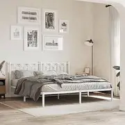Metal Bed Frame King Size White with Headboard, Sturdy Steel Slats Support, Bedroom Furniture, Under Bed Storage, Premium Metal Base Bedframe, No Mattress