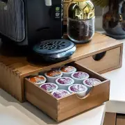 Compact Coffee Pod and Tea Holder with Two Drawers - Wood Stand for Brewing