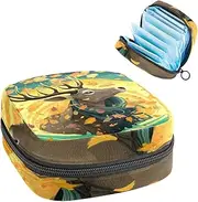 Period Bag,Sanitary Napkin Storage Bag,Autumn Leaves Deer,Tampon Holder for Purse