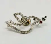 Crystal DOVE Brooch Flying Carrying Flower Lapel Hat Pin Silver Tone New