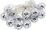 Milisten Disco Ball Mirror Party String Light - Christmas Lanterns,Glass Mirror Ball String Light Hanging Decor for Indoor/Outdoor, Silver Mirror/Colorful