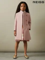 Reiss Pink Kia 4-9 yrs Wool Blend Funnel Neck Coat (B96355) | $225