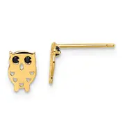 14K Yellow Gold Madi K Black Cz Owl Post Earrings