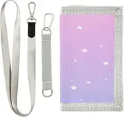 [miaozhen] Childish Star Peach Purple trifold billfolds for womans minimalist casual fold wallet with lanyard carteras para hombres, childish star peach purple, 1 size